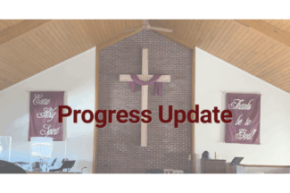 Image of the front of Bethel's sanctuary; Text: Progress Update