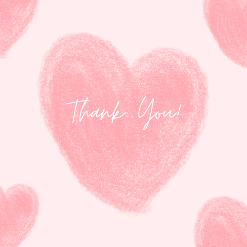 Thank you with pink hearts