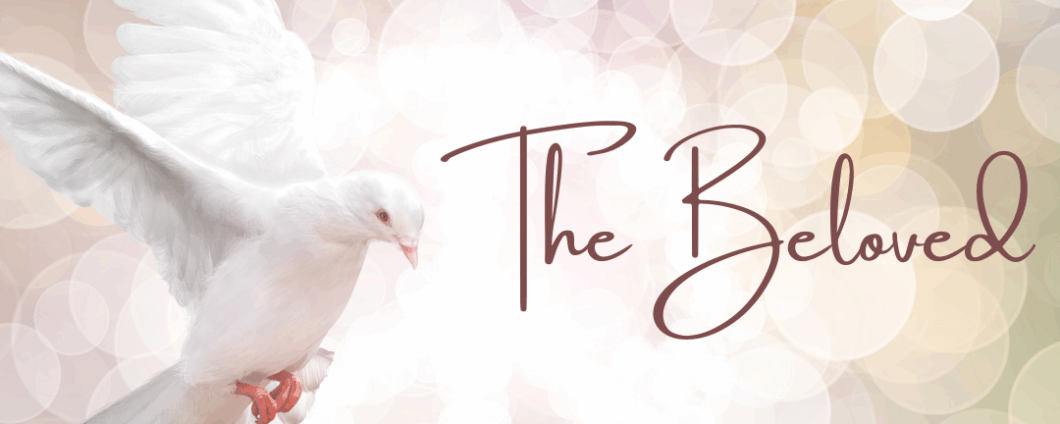 A white dove in flight against a light colored, abstract background. Text: "The Beloved"