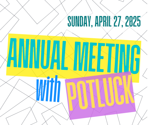 Colorful logo "Annual Meeting with Potluck"